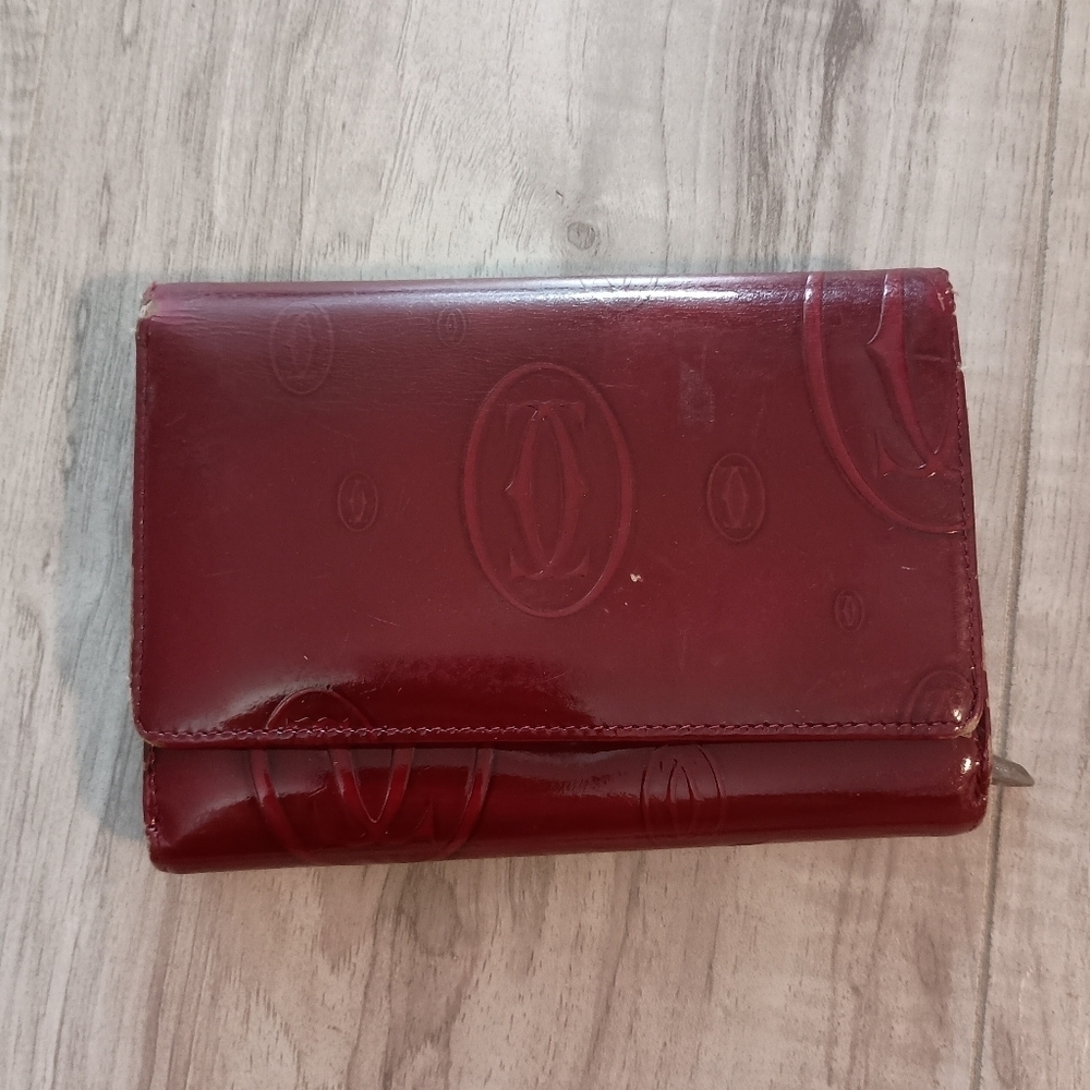 AUTHENTIC Cartier Happy Birthday Patent Leather Bifold Wallet